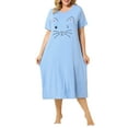 thumbnail image 3 of Agnes Orinda Women's Plus Size Nightgowns Crew Neck Short Sleeves Sleep Dress Cats Print Pajamas Lounge Home with Pocket 1X Light Blue, 3 of 9