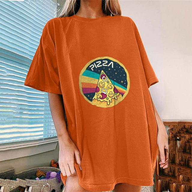SMihono Hauts pour Femmes Été Décontracté Manches Courtes Imprimé Pizza T-shirt Oversize