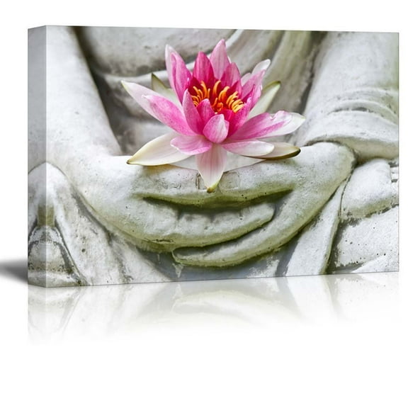 Wall26 Buddha Statue Holding a Pink Lotus Flower - Canvas Art Home Decor - 12x18 inches