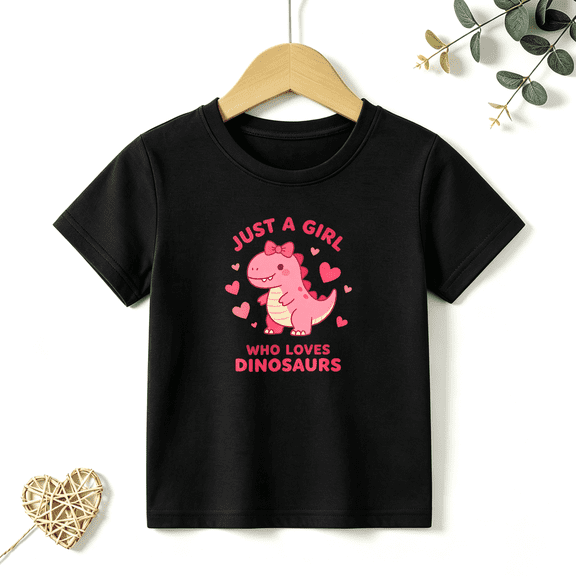 Girls Graphic Tees Loves Dinosaurs Kids T Shirt Cute Pink Dino 100% Cotton Short Sleeve Soft Tops 4-13Y