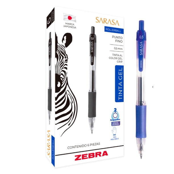 Zebra Bolígrafo Retráctil Sarasa Punto 0.5 mm Tinta Gel Secado Rápido Caja con 6 Piezas Color azul