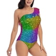 thumbnail image 3 of Easygdp Colorful Glitter Women's One Shoulder Ruffle Monokini Bathing Suits with Removable Chest Pad, Quick Drying - Small, 3 of 8