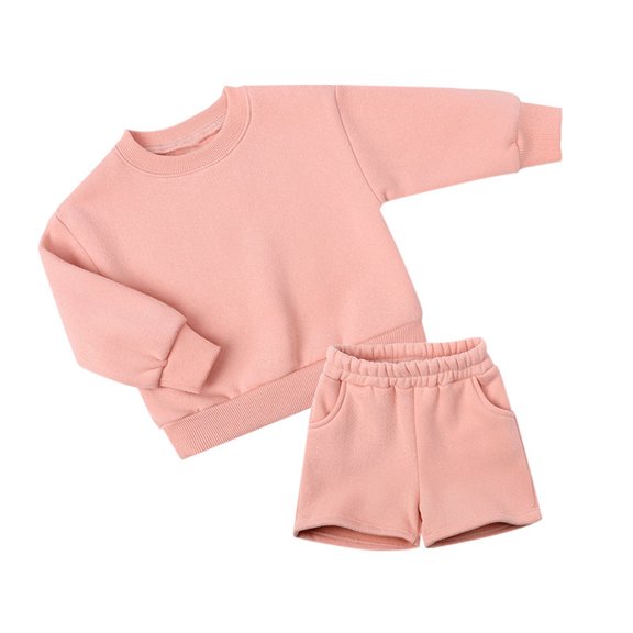 Krdevn Boys Girls 2 Pcs Pullover Sweat Suit Unisex Kids Long Sleeve Hoody Tops Elastic Waist Shorts Pockets Set,Kids Clothing,12-24 Months