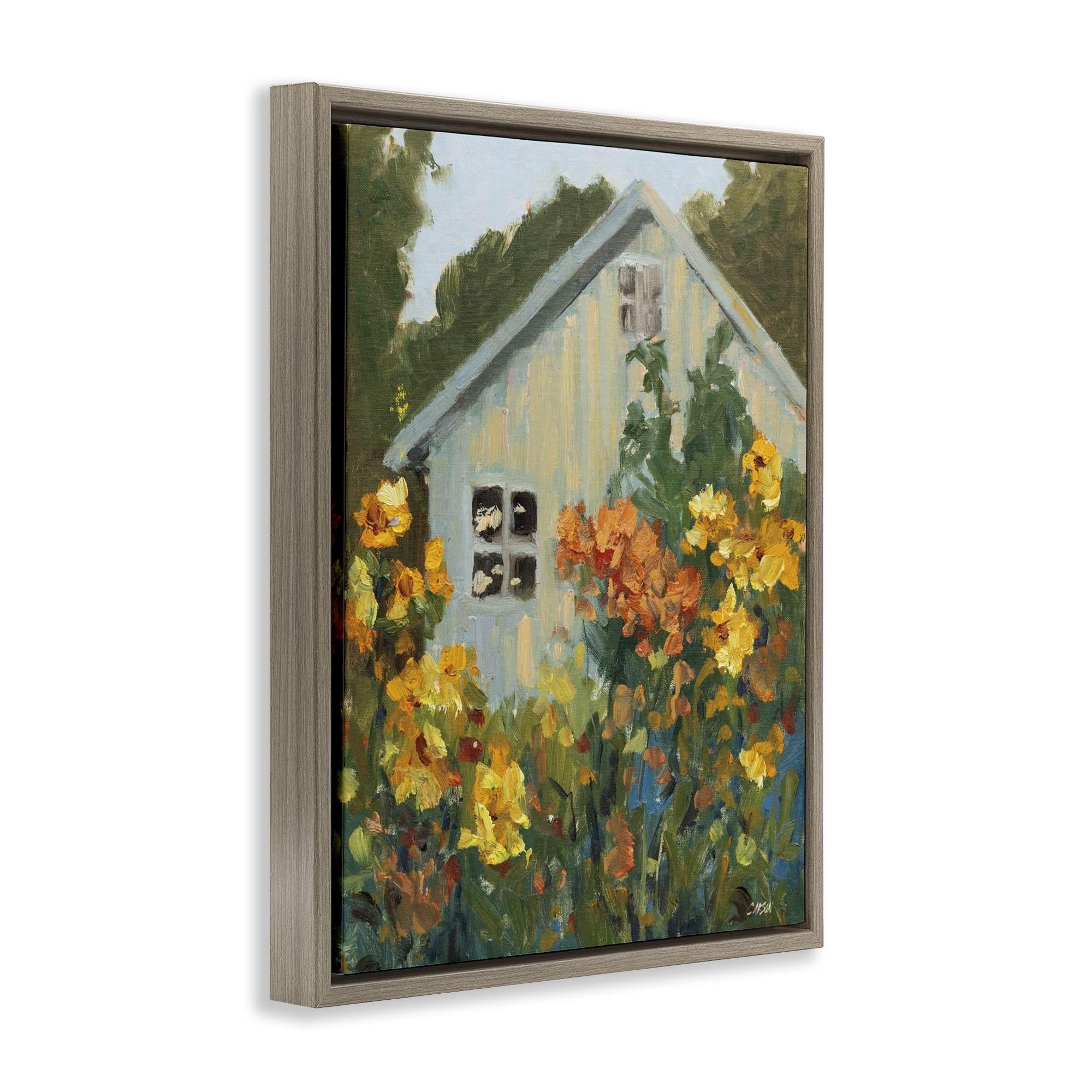 Stupell Industries Sunlit Cottage Garden View Brown Framed Floater Canvas Wall Art, design by Carson Overstreet