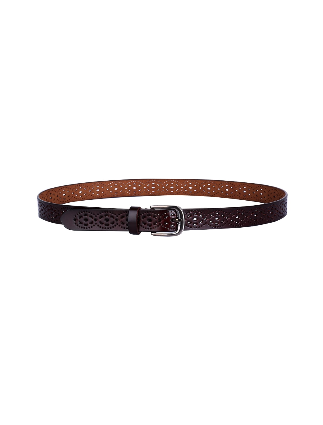 Unique Bargains Women's Carved Multi-Hole Hollow Alloy Pin Buckle Faux Leather Belt