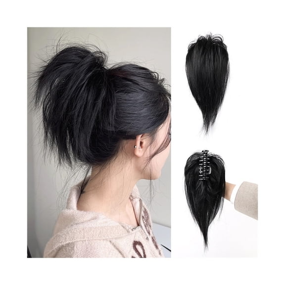 Messy Bun Hair Piece, 12" Claw Clip Synthetic Straight Ponytail Hair Extensions