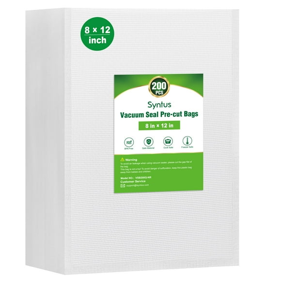 Syntus Vacuum Sealer Bags for Food, 200 Count Quart 8" x 12" Commercial Grade PreCut Bag, BPA Free Food Vac Bags for Storage, Meal Prep or Sous Vide