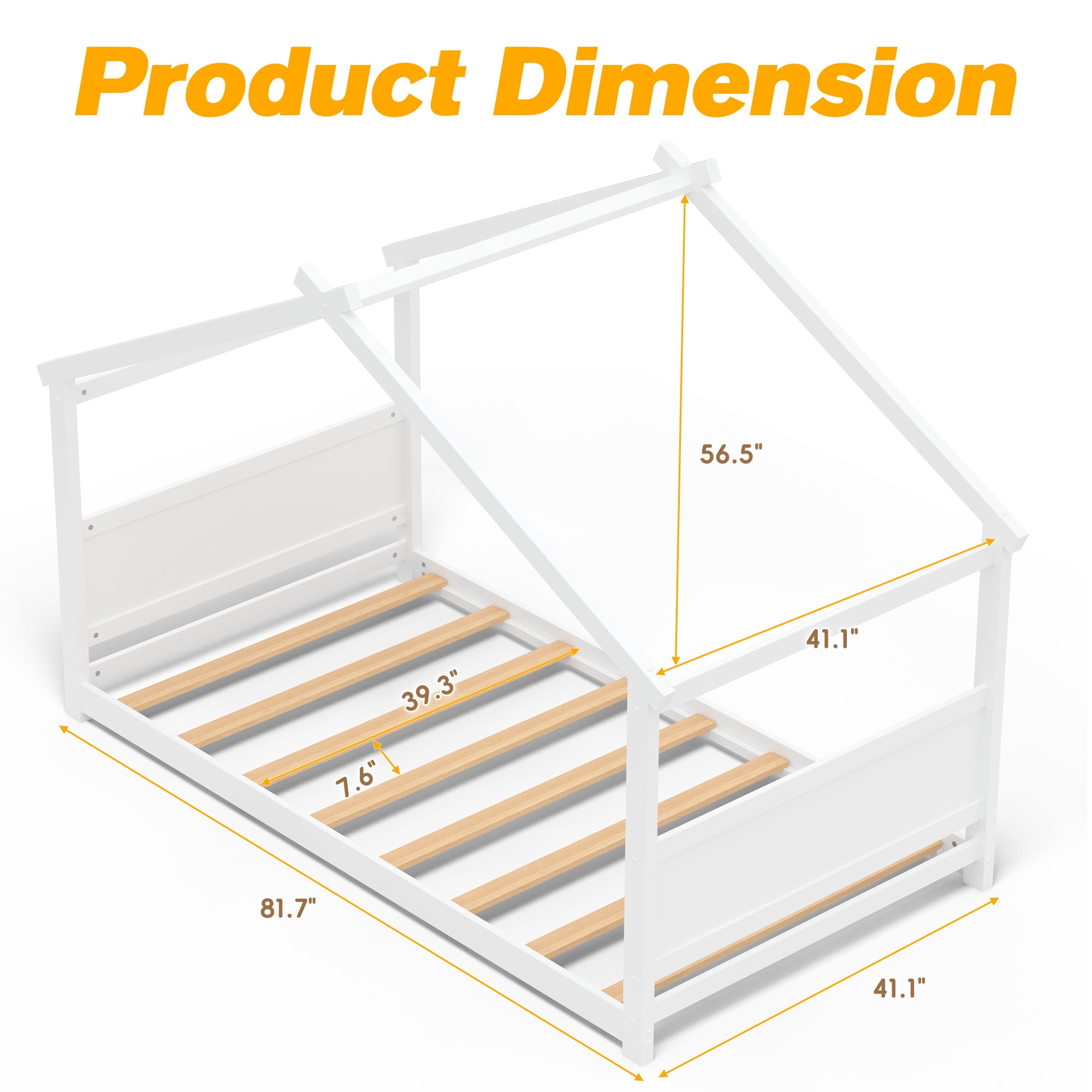 Joywind Twin Solid Wood House Floor Bed Frame with Safety Guardrails, Kids Bed for Boys Girls