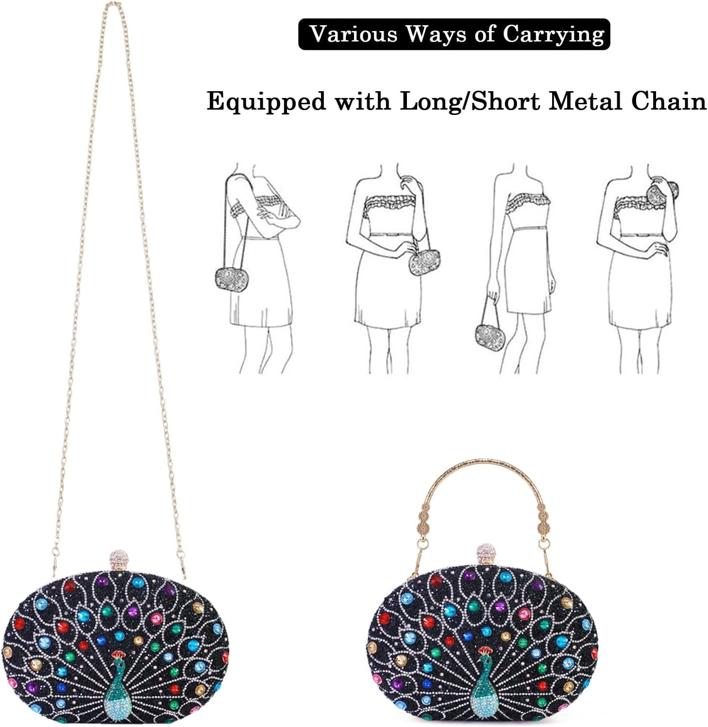 Womens Vintage Beaded Rhinestone Peacock Clutch Purse Handmade Crossbody Bag Evening Handbag For Wedding Party Prom