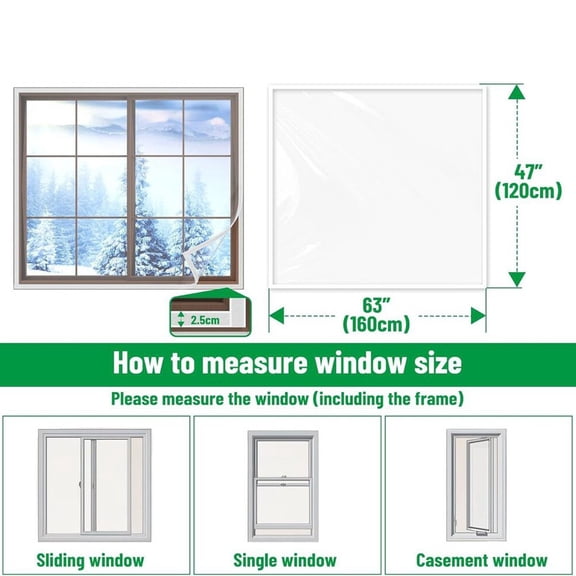 Mosiee Window Insulation Film Kit Adjustable And Reusable for Cold Weather Use 120*160Cm