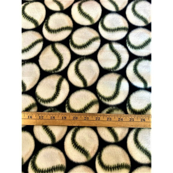 Lilly Craft Baseballs all-over on Black Fleece Fabric 58-60" Wide Sold by the Yard