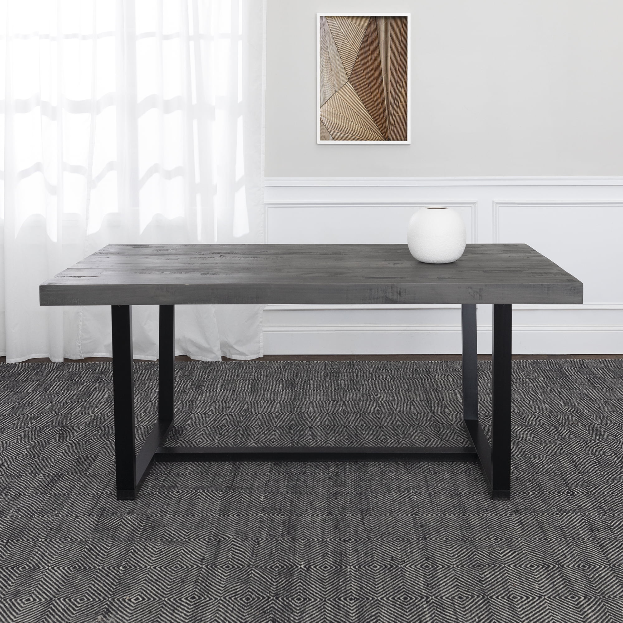 Walker Edison Rustic Farmhouse Solid Wood Dining Table, Grey