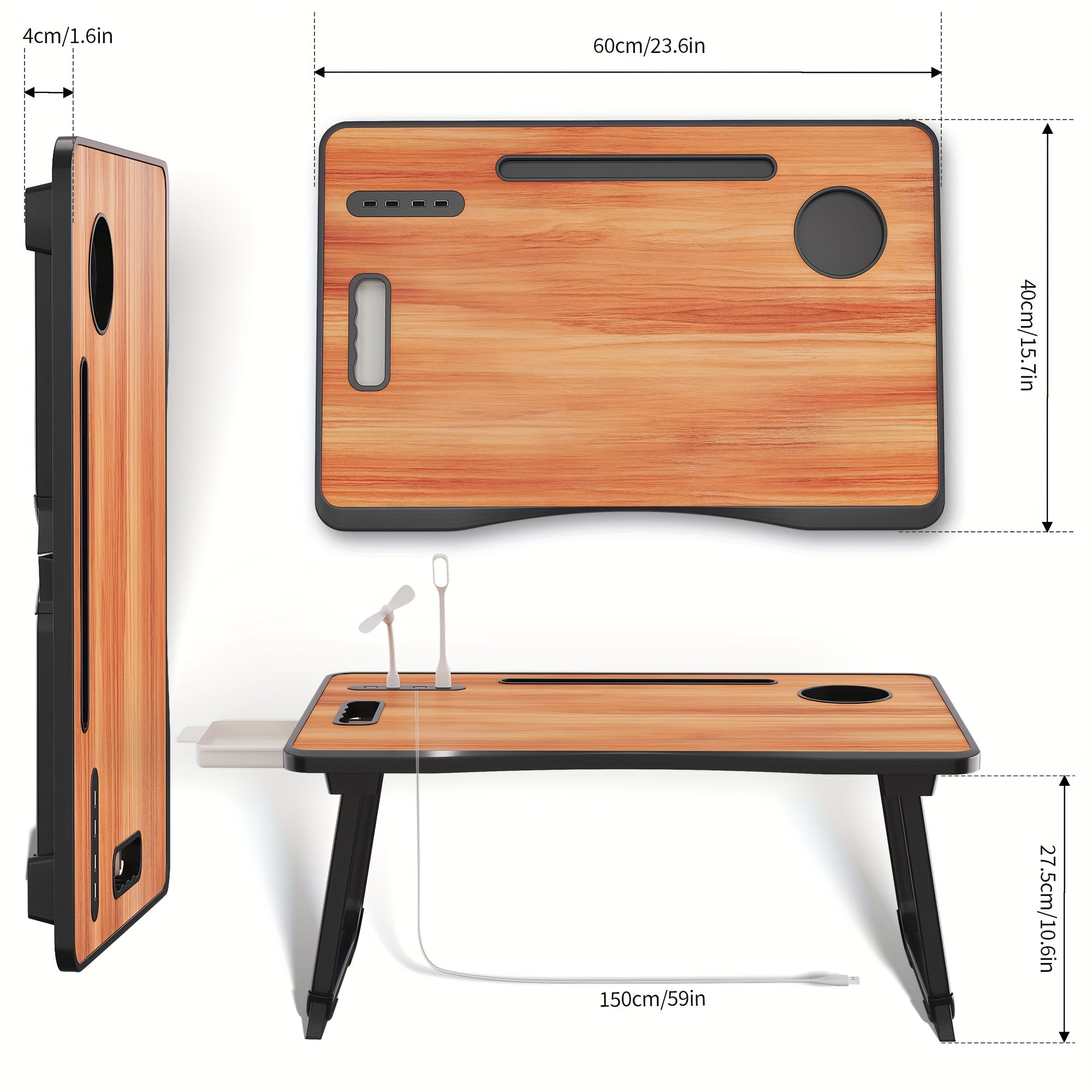 Foldable Portable Lap Desk with Cup Holder & Drawer - Adjustable Laptop Bed Tray for Sofa, Floor, Study, Breakfast, Multi Use Stand Table