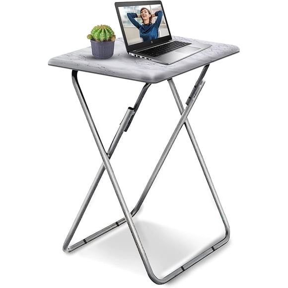 Tv Trays, Folding Tray Table, Dinner Tray Table with No Assembly Required&Sturdy, Foldable Snack Eating Trays Table for Living Room, 15 x 18.9 x 26 in(White Marble,1PC)