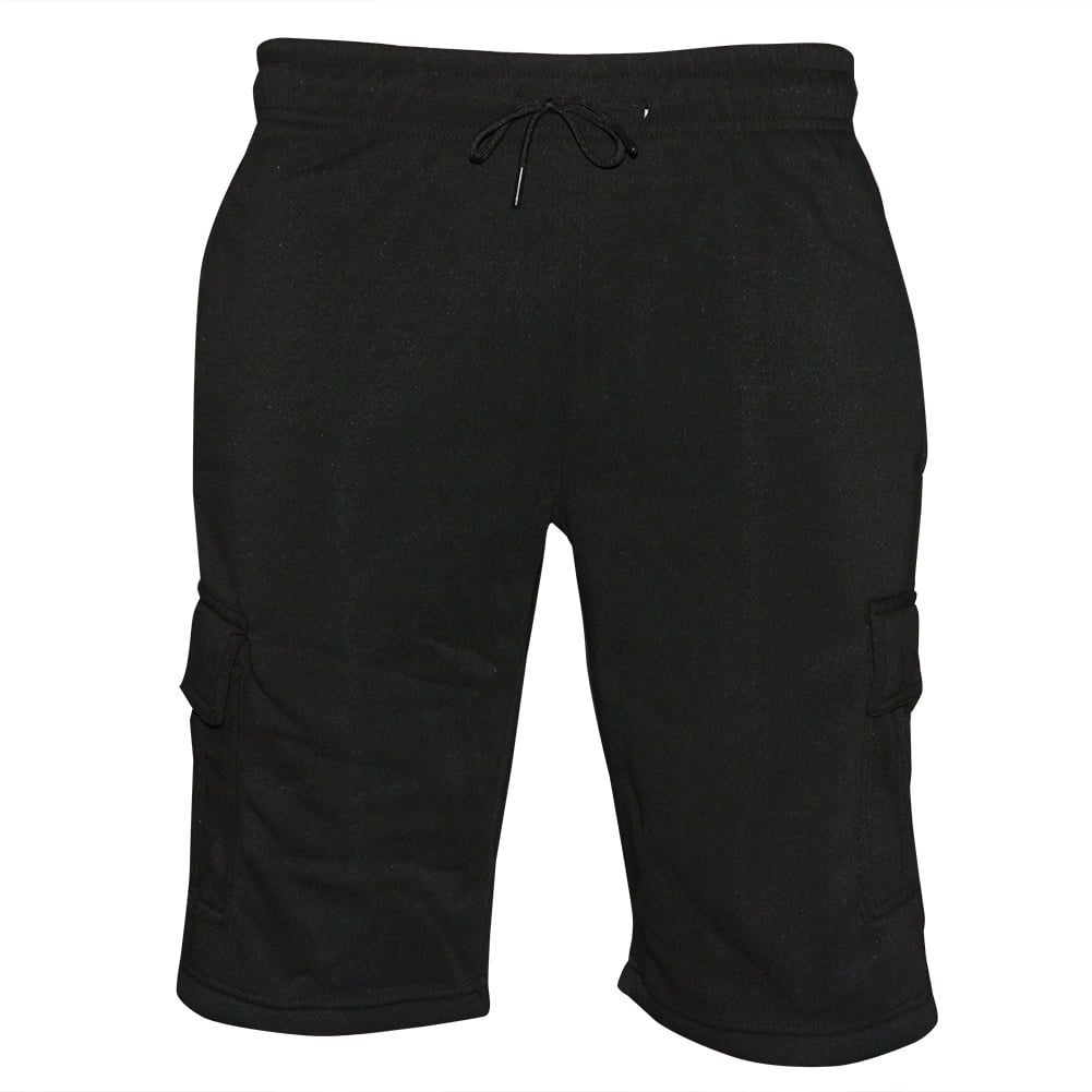 Mens Sweat Cargo Shorts Soft Cotton Lounge Gym Workout Casual Black M