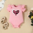 thumbnail image 5 of kaprioy Toddler Baby Girls Summer Outfits 0 3 6 9 12 18 Months Heart Pattern Ruffle Romper + Camouflage Bowknot Short + Headband Set Baby Girl Clothes, 5 of 6