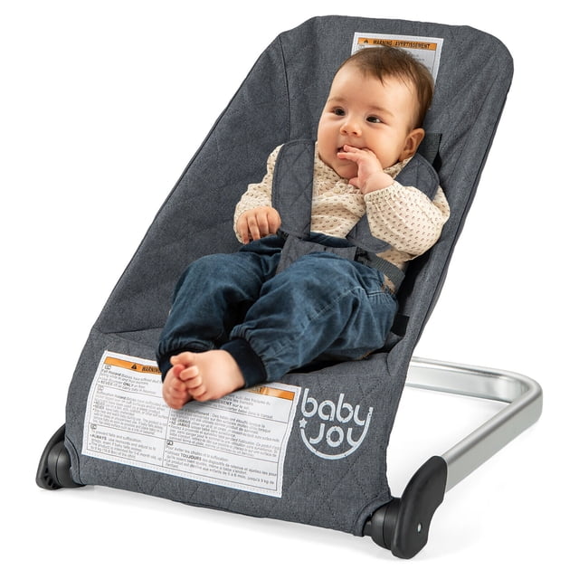 Gymax Folding Infant Bouncer Portable Baby Rocker w/ Breathable Backrest Aluminum Dark Gray
