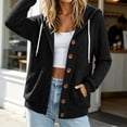 thumbnail image 4 of Cekizud Hoodies for Women Button Down Ribbed Knit Drawstring Hood Long Sleeve Cardigans with Pockets, Sizes S-2XL, 4 of 8