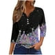 thumbnail image 2 of Puntoco Camiseta informal con cuello en V y botones con estampado navideño de moda para mujer, blusa holgada de manga 3/4, 2 of 5