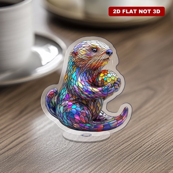 Ornement Acrylique Rotatif avec une Loutre de Mer Vibrante Tenant une Boule avec Brillance en Verre Ultra-Réaliste et texture Détaillée en Haute Résolution