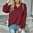 thumbnail image 2 of Womens V Neck Oversized Sweaters 2022 Fall Long Sleeve Pullover Loose Knit Comfy Jumper Tunic Sweater Tops, 2 of 5