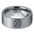 thumbnail image 2 of Tungsten Four Leaf Heart Clover Band Ring 8mm Men Women Comfort Fit Gray Flat Cut Brushed Polished, 2 of 4