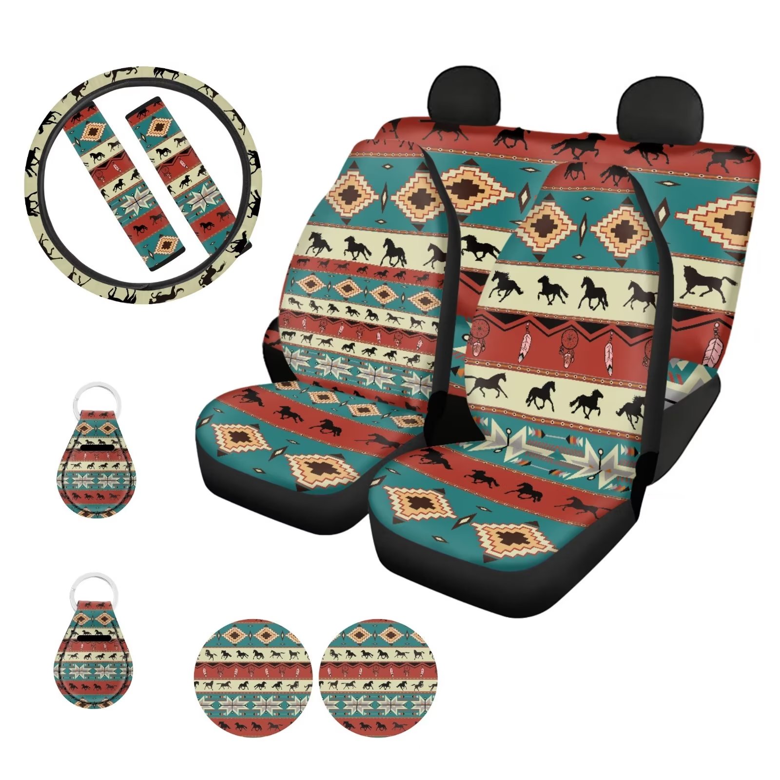 Pzuqiu Axiangztec Western Horse Car Seat Covers Full Set 11pcs Car Interior Accessories for