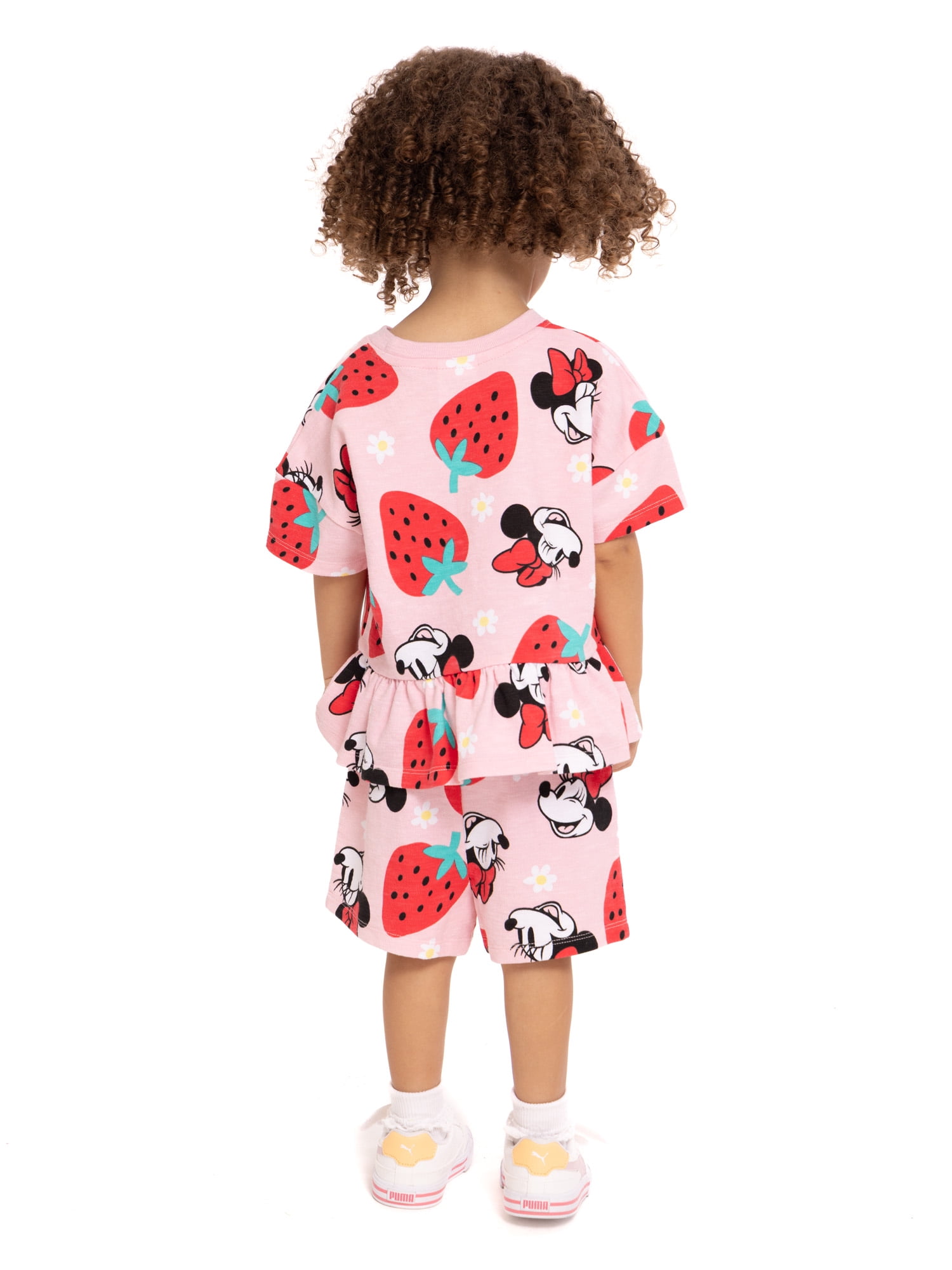 Minnie Mouse Toddler Girls' Short Sleeve Graphic Tee and Matching Ruffle Shorts Set, 2-Piece, Sizes 12M-5T