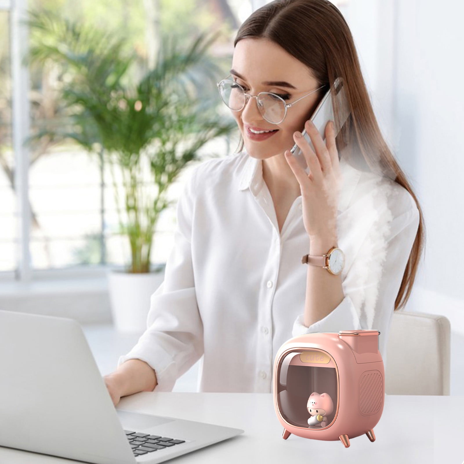 Humidifier for Bedroom,Mini Quiet Cute Dual Nozzle Desktop USB Cool Mist Humidifier with Night Light (Pink),for Baby Nursery and Plant