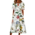 thumbnail image 1 of Gvmfive Women Casual Floral Print Short Sleeve Pleated Swing Dress with Pockets, 1 of 8
