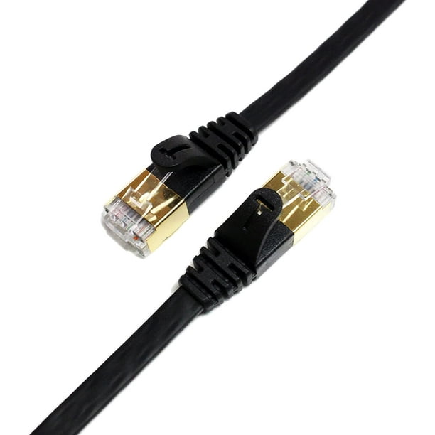 Tera Grand - 12FT - CAT7 10 Gigabit Ethernet Câble de Raccordement Ultra Plat pour Modem Routeur Réseau LAN, Plaqué Or Blindé