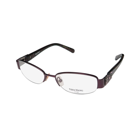 NEW VERA WANG LUXE TOMI WOMENS/LADIES OVAL HALF-RIM AMETHYST FRAME DEMO LENSES 49-16-130 FLEXIBLE HINGES EYEGLASSES/GLASSES