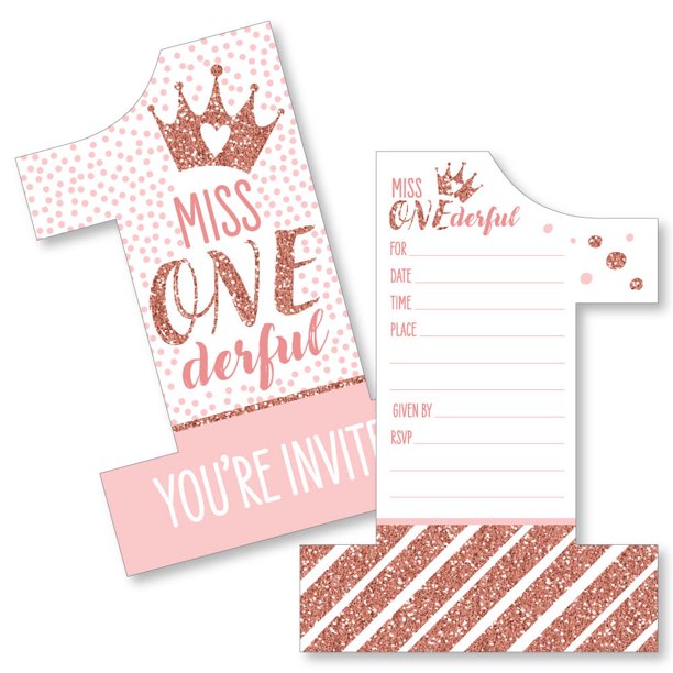 1st Birthday Little Miss Onederful Shaped FillIn Invitations Girl
