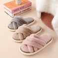 thumbnail image 4 of Zapatillas de mujer con banda cruzada, suaves y peludas, de felpa, cálidas, acogedoras, con puntera abierta, esponjosas, para el hogar, cómodas, para invierno, interiores y exteriores, transpirables, 4 of 5