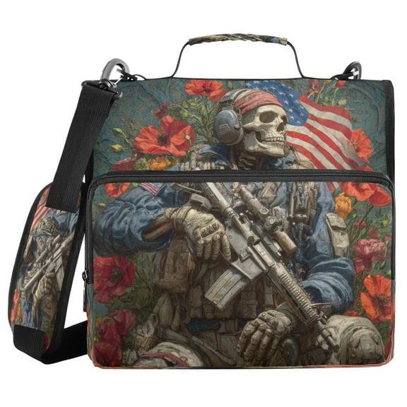 Zipper Binder 3 Rings Stationery Office Files Daily Organizer File Folder Storage Bag Soldier Skull and Flowers