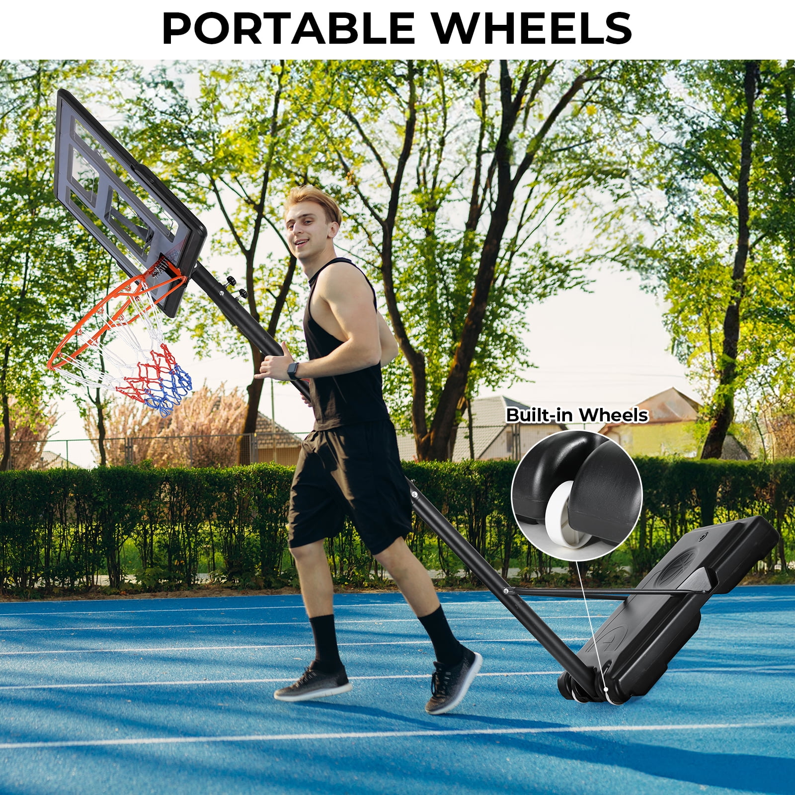 Arlopu 44'' Portable Basketball Hoop Basketball Goal System for Kids Youth, 4.4-10ft Adjustable Height, with Wheels, Indoor Outdoor Use