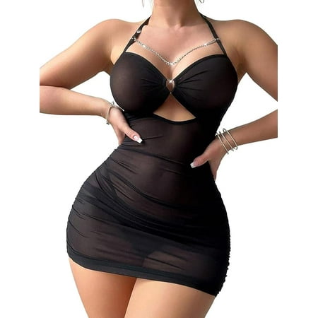Sexy Lingerie for Women Sheer Lingerie Set Bodycon Mini Lingerie Dress Ruched Party Clubwear Outfits
