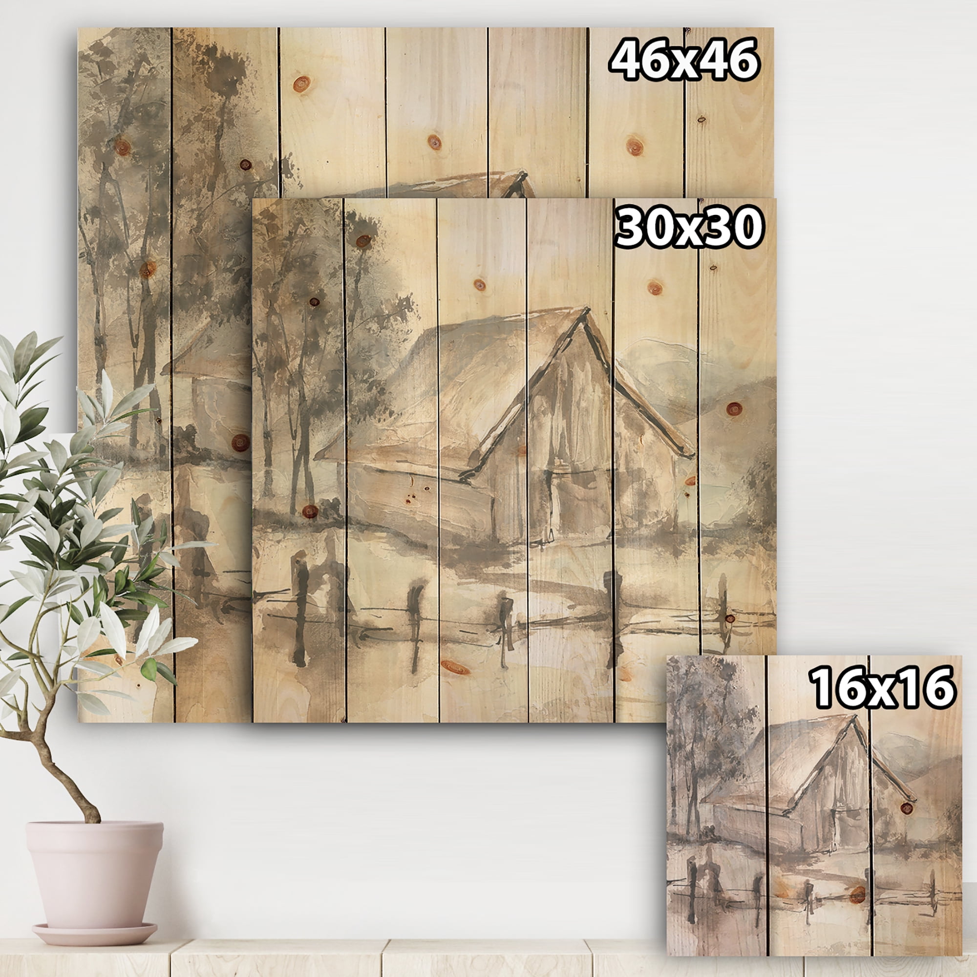 Designart 'Grey Barn Farmhouse VI' Modern Farmhouse Print on Natural Pine Wood