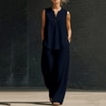 thumbnail image 7 of VBVC Women's 2 Piece Cotton-Linen Outfit Set,Notch Neck Tank Top and Wide Leg Pants For Women,Ladies Button Trim Loungewear with Pockets,Navy,S-2XL, 7 of 7