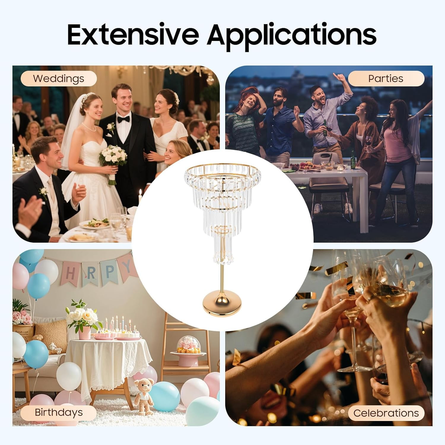 Flower Vase Crystal Flower Stand Wedding Centerpieces, 4 Tier Rectangular Chandelier Pedestal Stand, Round Pedestal Flower Holder Display, for Party, Dinner Event, Hotel/Home Decor
