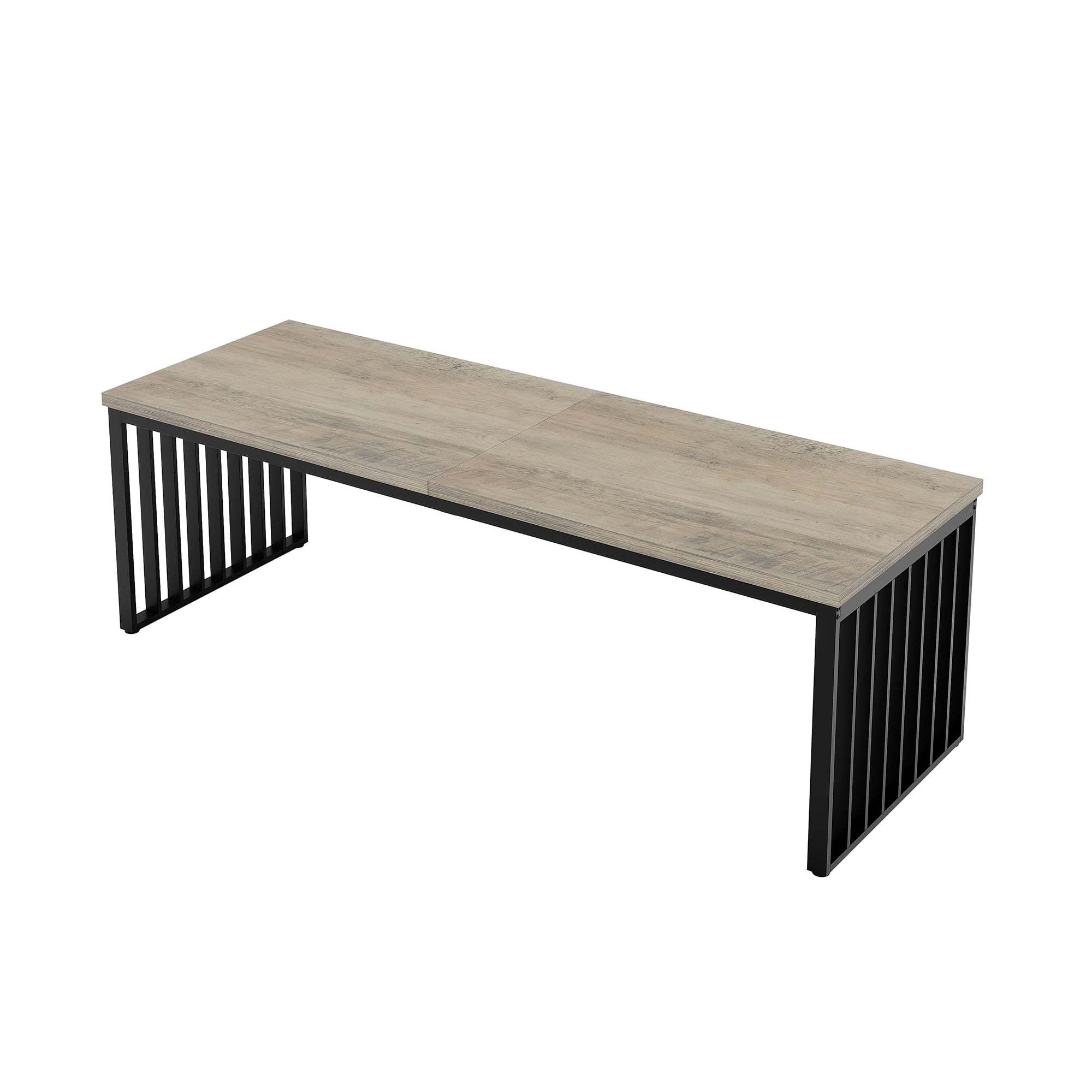 MAYEERTY 78.74 Inch Rectangular Industrial Dining Table, Rustic Wood Grain Kitchen Dinner Table with Black Metal Frame for 6 to 8 People
