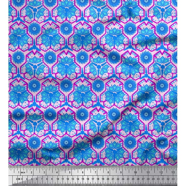 Soimoi Poly Georgette Fabric Flower Artistic Print Fabric by The Yard 52 Inch Wide