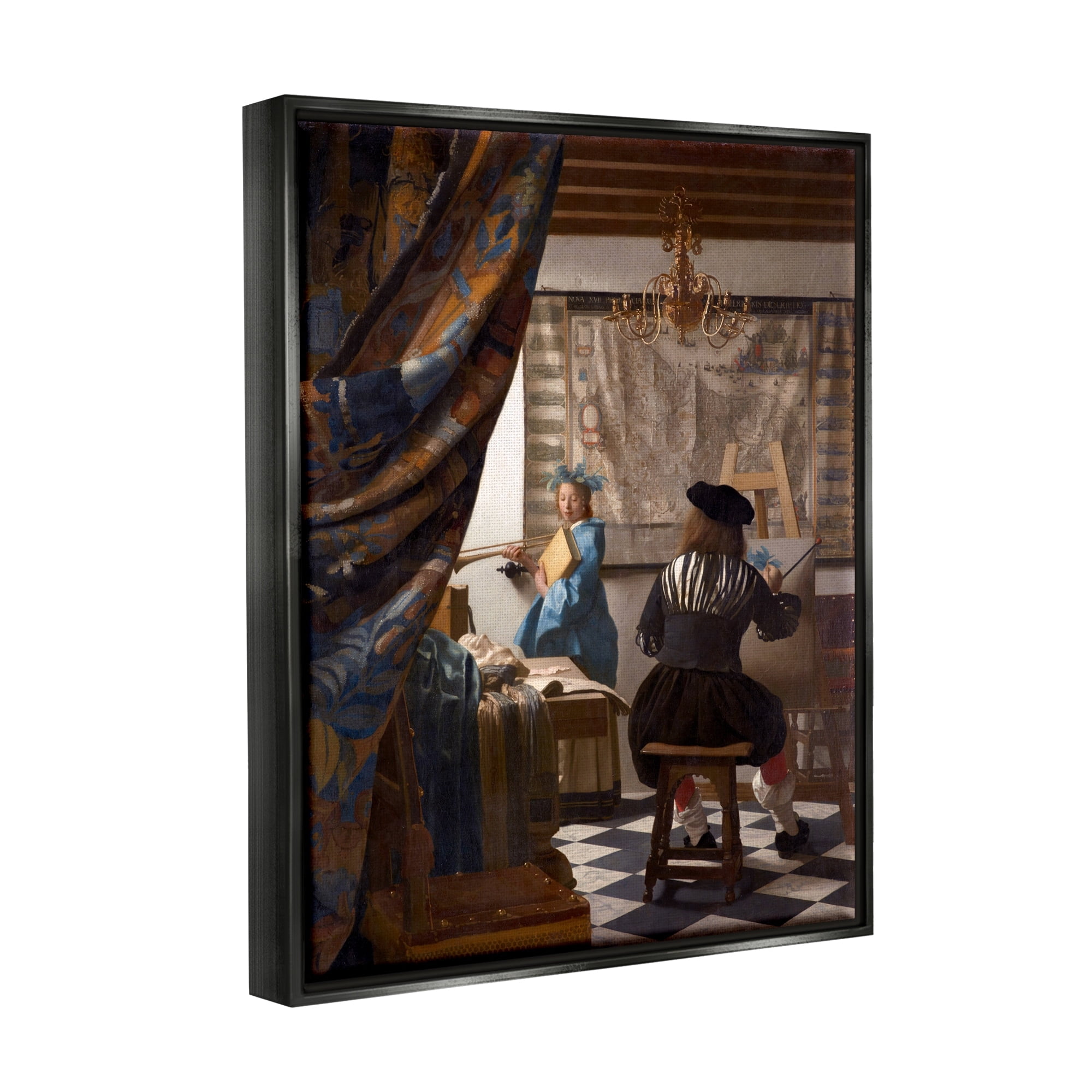 Stupell Industries Allegory of Painting Johannes Vermeer Classical Portrait Painting Luster Gray Floating Framed Canvas Print Wall Art, Design by one1000paintings