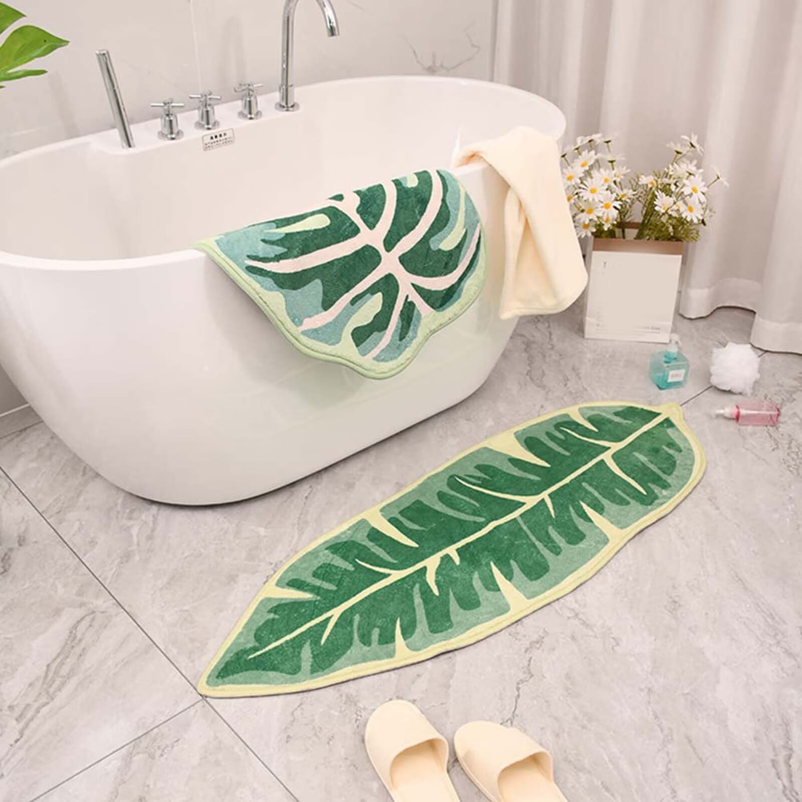 ZGXL Green Leaves Bath Mats Bathroom Rugs Non-Slip Soft Microfiber  Absorbent Machine Washable Entrance Doormat Boho Carpet for Bathroom Floor  Tub