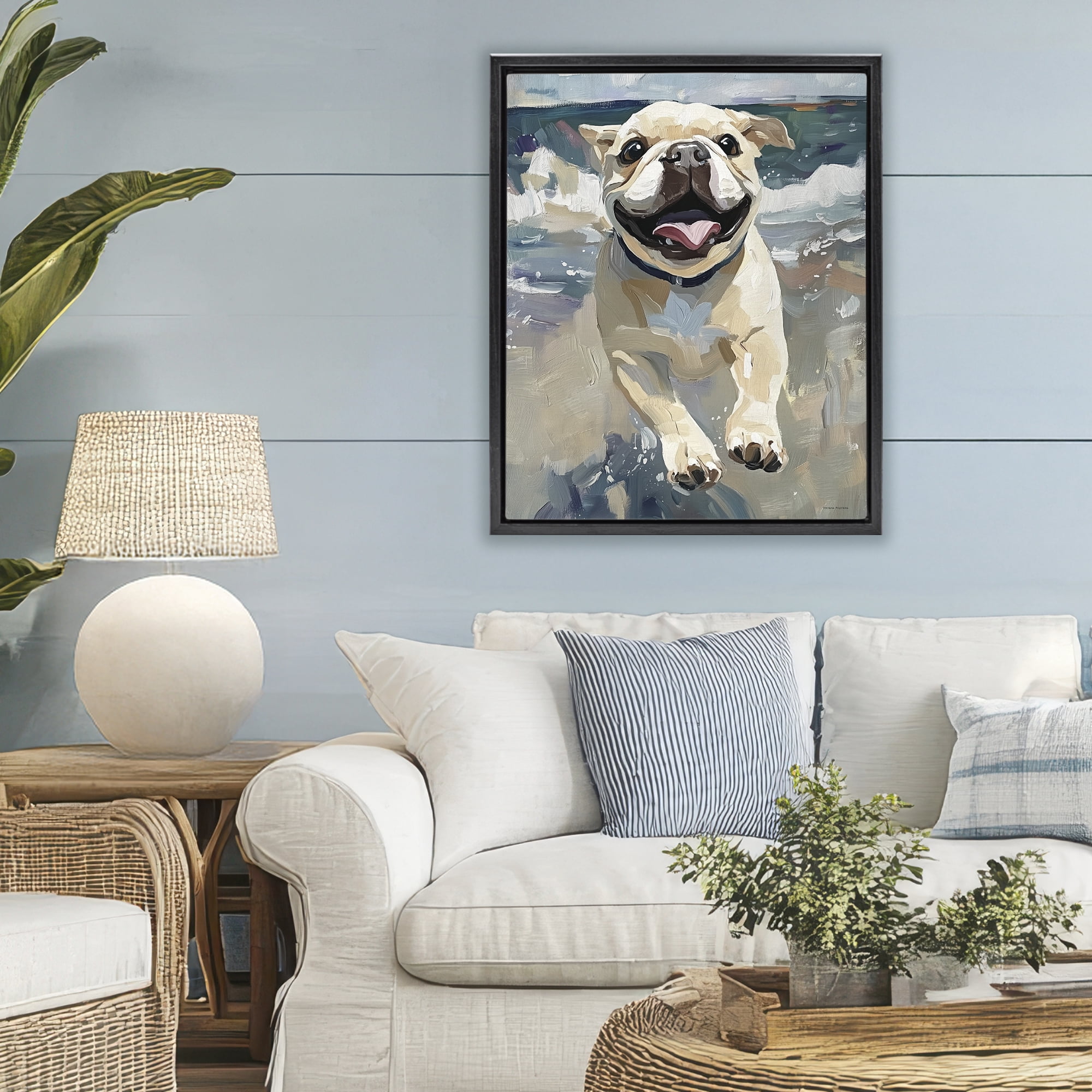 Stupell Industries Sunny Paws Dog on Beach Black Framed Floater Canvas Wall Art, design by Svetlana Aleynikova