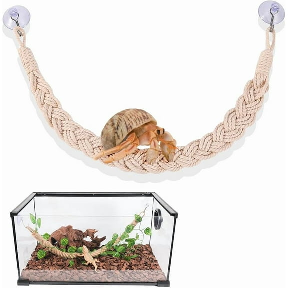 ABPETE Hermit Crab Climbing Toys, Bendable Hermit Crab Supplies, Rope Climbing Bridge with Hooks, Ideal Hermit Crabs Habitat Tank Terrarium Accessories(Beige)
