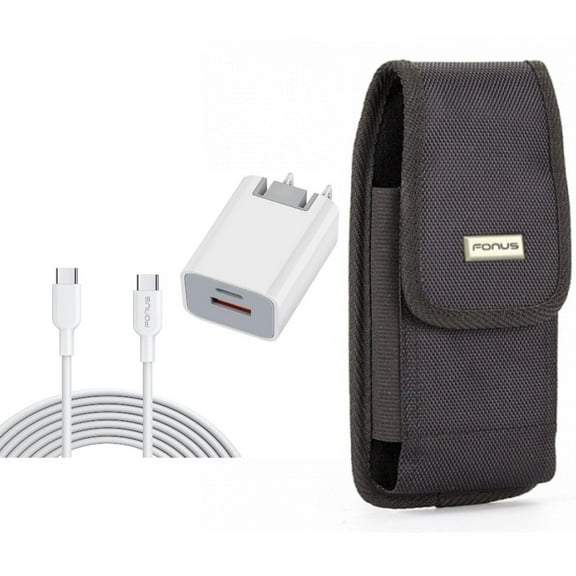 38W PD Home Charger & Case Belt Clip for iPhone 15 Pro - Fast Type-C 6ft Long Cable USB-C Power Cord and Swivel Holster Rugged Cover K6L for iPhone 15 Pro (6.1")