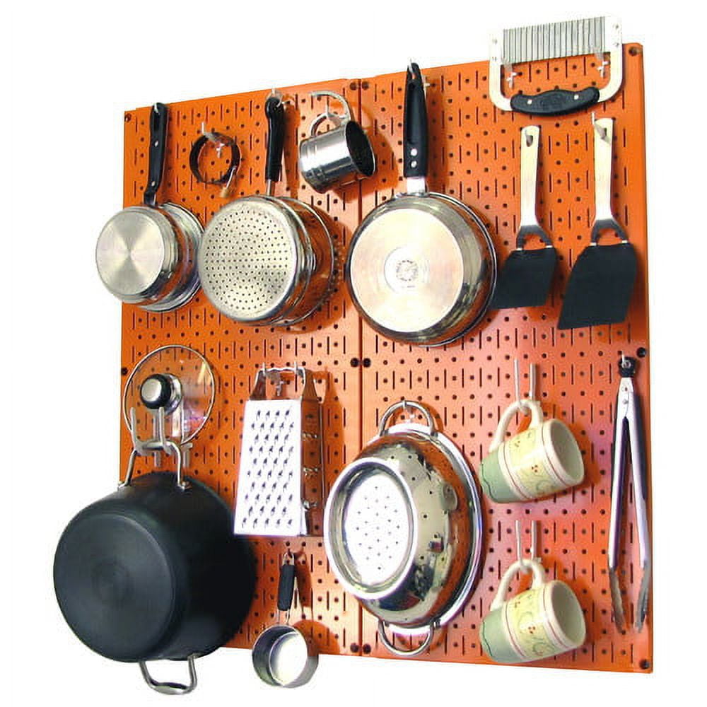 Wall Control Kitchen Pegboard Organizer Pots and Pans Pegboard Pack Storage and Organization Kit with Metallic Silver Pegboard and Black Accessories