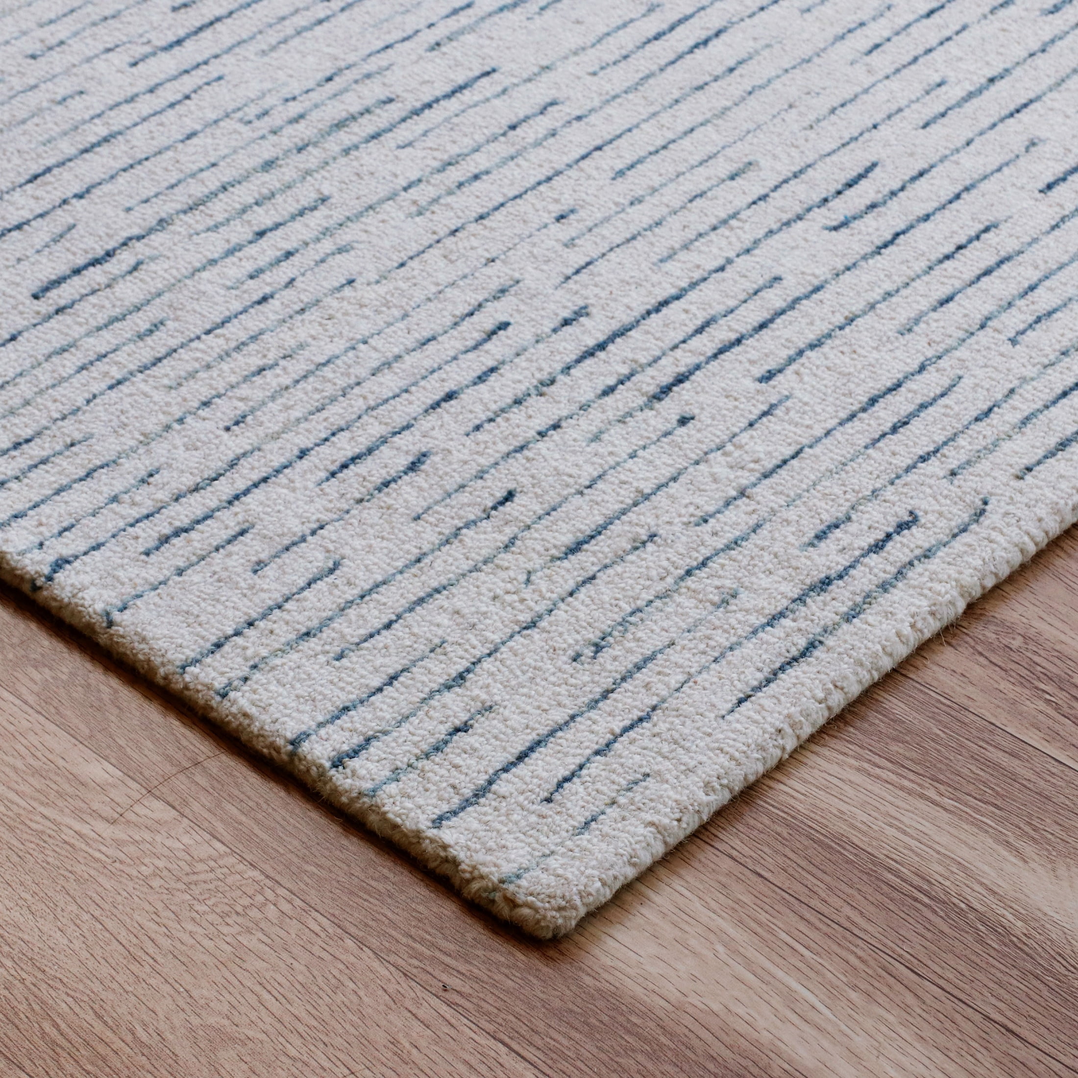 LR Home Bella Serene Ivory/Blue Modern Striped Wool Area Rug, 9' x 12'