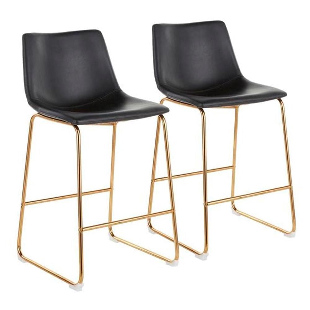 Tabouret en PU de la collection Heavenly, tabouret de comptoir en PU, tabouret moderne avec pieds dorés, tabouret de cuisine, tabouret de restaurant, tabouret d'îlot, avec repose-pieds - Lot de 2